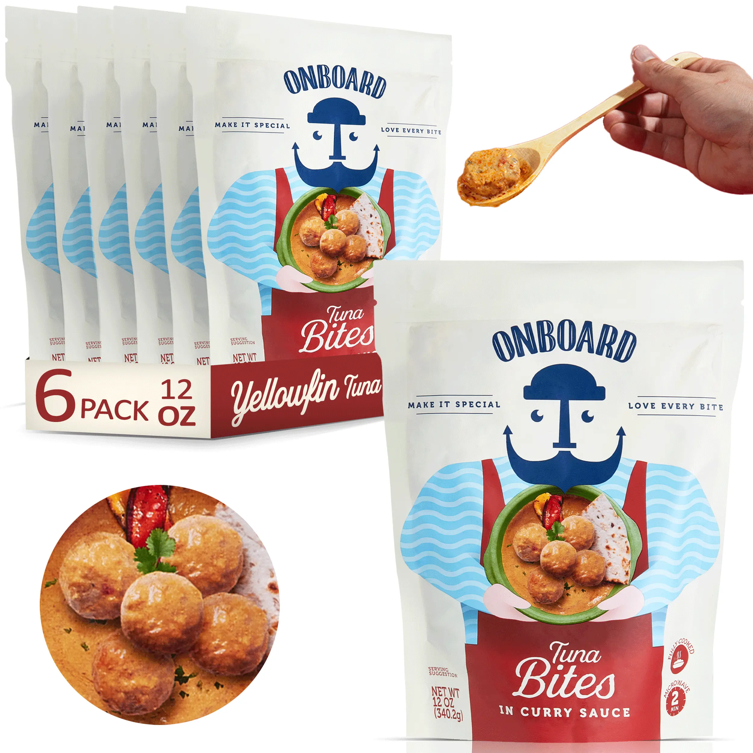 Onboard Yellowfin Tuna Bites in Curry Sauce - PACK OF 6 - Crafted by Chefs - Quick and Easy Dinner - Ready in 2 Minutes - Responsibly Sourced Tuna