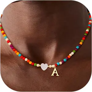 Colorful Initial Necklaces for Girls Women - Teen Girl Gifts Trendy Stuff, Dainty Bohemian Beaded Letter Necklace Personalized Gifts for Girls Women  Birthday Gifts