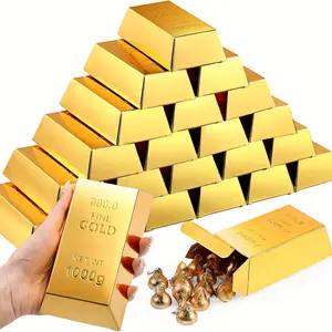 24-Piece Gold Lollipop Box - Theme Party Decoration, Gold Foil-Shaped Candy Chocolate Box, 3.2inch Treasure Chest, Suitable Theme Events, Birthdays, Weddings