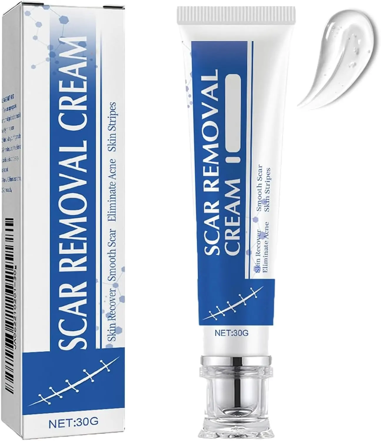 Natural Lightweight Silicone Scar Cream Gel with Squalane & Centella Asiatica - Alcohol Free, Clinically Tested 30g Treatment for Adults' Keloid, Burn Scars, Abrasions - Nourishes, Strengthens, All Skin Types, Nourishes And Strengthens, Contains Neither,,