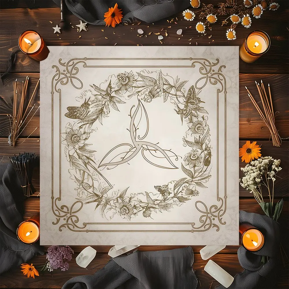 Mystical Vintage Boho Floral Design Square Tarot Tablecloth, Witch-style home decor Altar Cloth Multiple Sizes Polyester Fabric, Easy to Clean and Maintain Decorative Divination Cloth for Spreads & Rituals Gift for family and friends