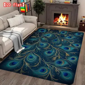 2D flat best-selling velvet carpet, peacock feather pattern art painting living room carpet, modern home decor carpet for entrance hall, bedroom and game room, Peacock Rug Design