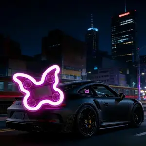 Solar Powered Wireless LED Triangle Heart Shape C-Pillar Neon Light for Car Interior Decor Eco-Friendly Modern Stylish Look