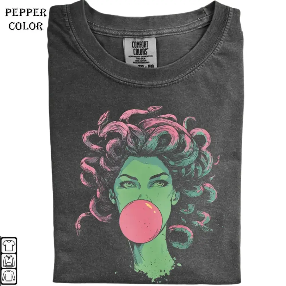 Medusa Bubblegum Shirt, Feminine Power Vintage Shirt, Festive Holiday Tee, Funny Animal Graphic Top, Cozy Winter Sweatshirt, Unisex Cotton Graphic Top T-Shirt, Unisex Cotton Crewneck Top for Daily Wear