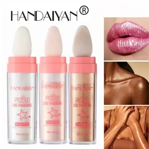 HANDAIYAN Fairy Dust Patting Powder Shimmer Highlighter Multi-use Glitter for Face Body Blush Contour Daily Party Holiday Makeup  bold glitter makeup  Pearly Highlighting Powder with Sponge