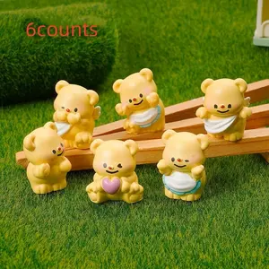 6pcs Butter Bear Resin Figurines, Miniature Landscape Desktop Decor, Home Decor Ornament, Creative Car Accessories, Add Color to Living Space