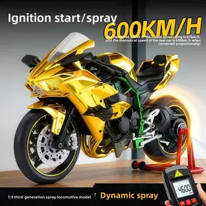 Kawasaki H2R Dynamic Edition 1:9 Motorcycle Model, Dynamic Motorcycle Alloy Model Spray Version Equipped with Exhaust Simulation, Alloy Design, Suitable for Gifts and Collectors, With Start Engine Function, Experience Realism, Alloy Motorcycle Decoration