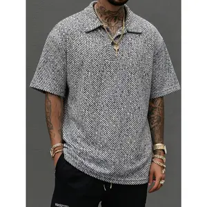 Men's Casual Short Sleeve Polo Shirt, Classic Solid Color Waffle Texture Golf Shirt, Relaxed Fit Button Down Top for Men, Perfect for Golf, Business Casual, or Weekend Outings