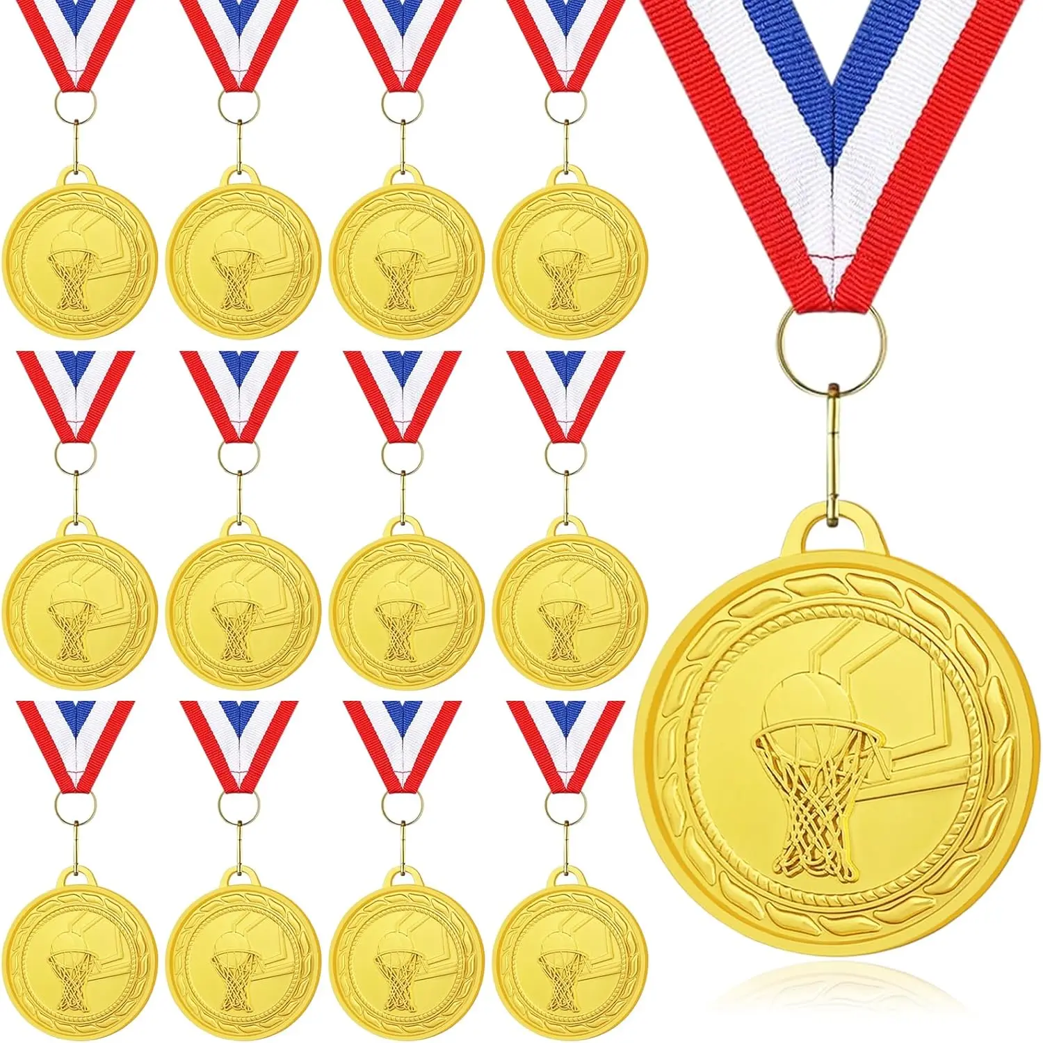 12 Pack Basketball Medals for  and Adults, Metals Medals Basketball Award Medals with Neck Ribbons for Team Participation Trophies, Party Favors, Awards 2 Inches
