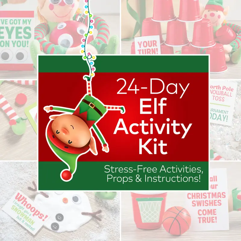 24-Day Christmas Elf Activity Kit Set - Assorted, Individually Packaged Festive Party Decoration Necessary Supplies, No Prep Required Stress Relief Prop with Easy Instructions & Storage Box