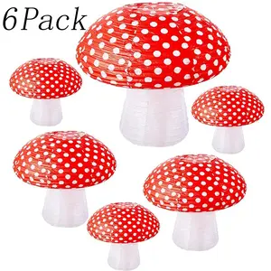 6 Pack 3-Size Mushroom Paper Lanterns,Hanging Decor for Alice in Wonderland,Fairy Theme Parties, Birthdays and Baby Showers, Perfect Christmas Home and Party Decoration for Magical Holiday Vibes