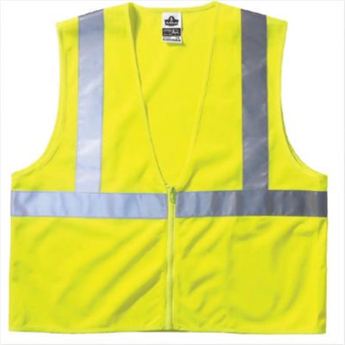 Ergodyne Economy Class 2 High Visibility Vest - Polyester Mesh, Reflective Tape, Zippered Front, Lime, 4XL-5XL, Zipper, 2" Level 2 Ansi Certified Tape