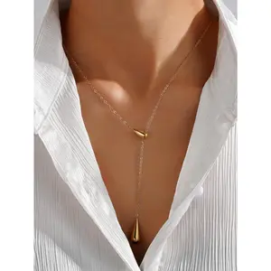 Vintage Polished Teardrop Y-Necklace for Women, Minimalist Elegant Basic Versatile Workwear Daily Necklace