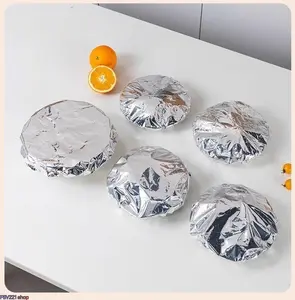 50-Pack Reusable Aluminum Foil Food Covers, Elastic Stretch Bowl & Plate Lids, Insulating Wraps for Keeping Food Warm & Fresh, Kitchen Supplies