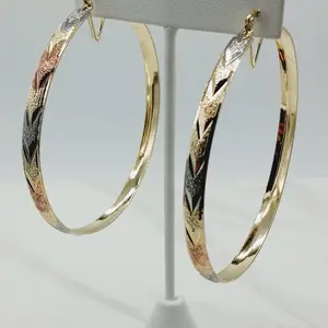 Large Tri Tone Gold Hoop Earrings for Women - Argollas de Oro Pantallas de Baño de Oro - Great Gift Idea