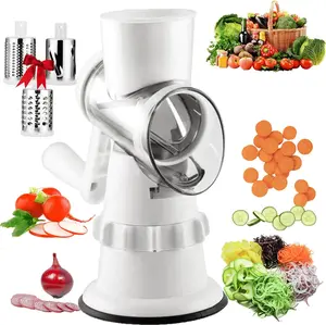 Rotary Cheese Grater, Kitchen Mandoline Vegetable Slicer with 3 Interchangeable Blades, Easy to Clean Grater for Fruit, Vegetables, Nuts-White VQJTCVLY