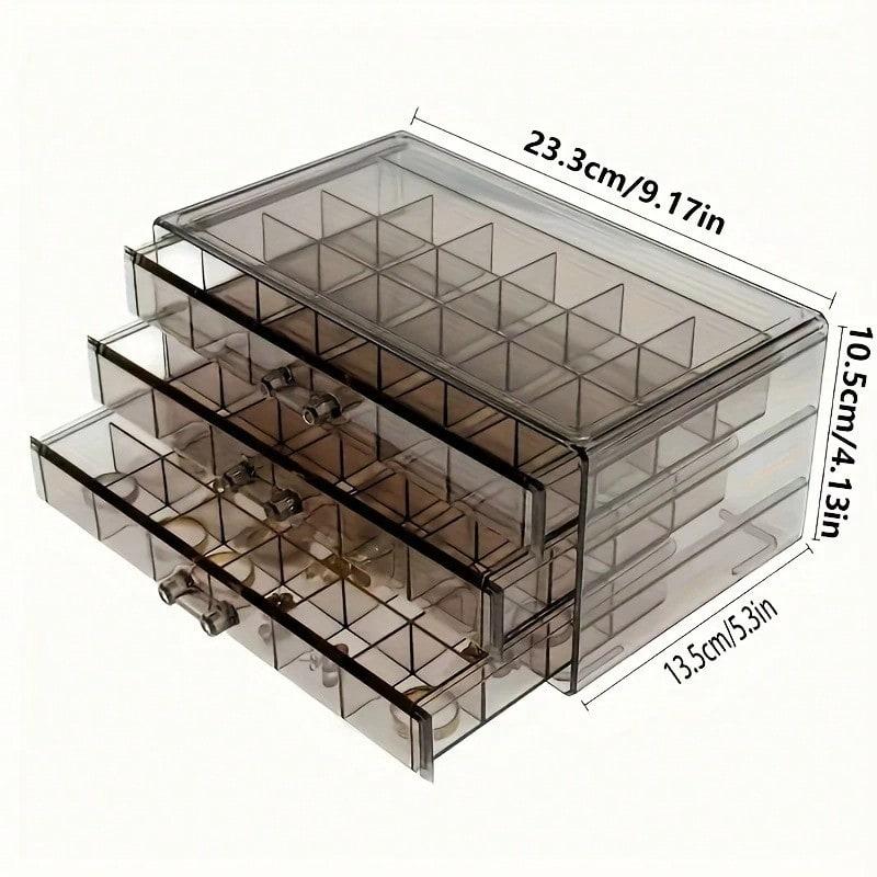 TAIMASI 1pc Large-Capacity 3-Layer 72-Grid Ring Earrings Necklace Jewelry Storage Box With Buckle Closure And Classic Style - Spacious, Durable, And Easy-To-Use Plastic Organizer For Your Valuables Back To School Dormitory Storage
