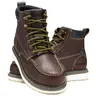 NINGO Men's Full Grain Leather 6-in Closed Steel Toe Dark Brown Work & Safety Boots - Lace-Up, Soft Cushioned Goodyear Welt, Water-Resistant, Slip-Resistant Rubber Cuban Heel Shoes for Factory, Warehouse Workers (All Seasons)