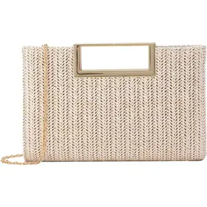 Top Handle Straw Clutch for Women Summer Clutch Straw Evening Bag Raffia Crossbody Purses Woven Beach Clutch