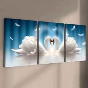 Wooden Framed Canvas Painting, 3 Counts/set Swan Pattern Wall Art, Modern Art Wall Decor for Home Living Room Bedroom Office, Wall Decoration