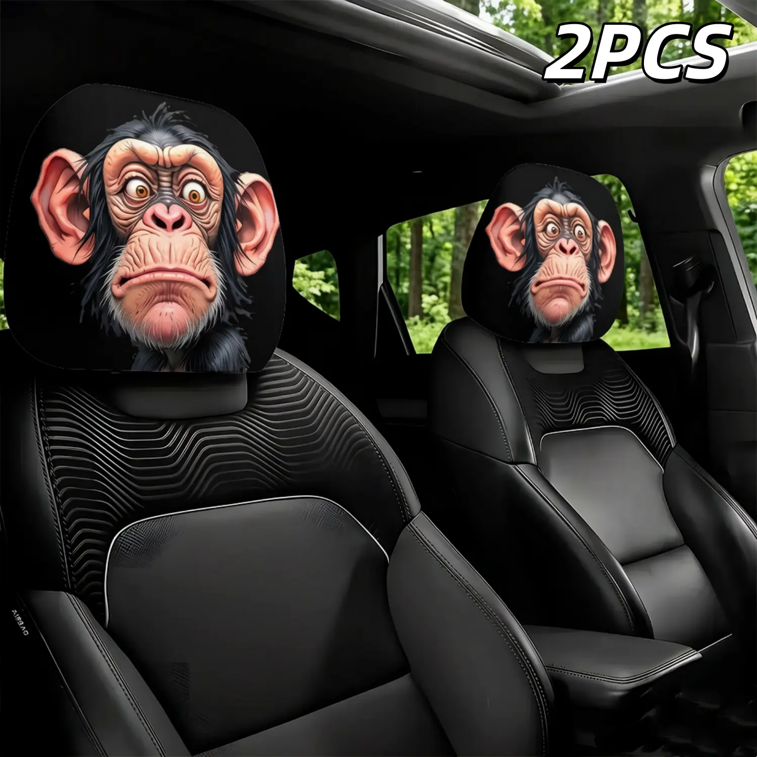 2Pcs Realistic Gorilla Print Car Headrest Covers, Universal Protective Car Interior Decor Accessory, Washable Easy-Install Neck Fatigue Relief for Long Drives, Stylish Cozy Riding Experience Enhancer