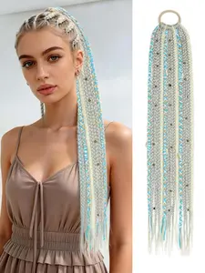 Boho Braided Ponytail Extension, Viking Dreadlock Beaded Ponytail, Straight Long Wig, Lightweight Synthetic Hair for Festivals & Daily Wear