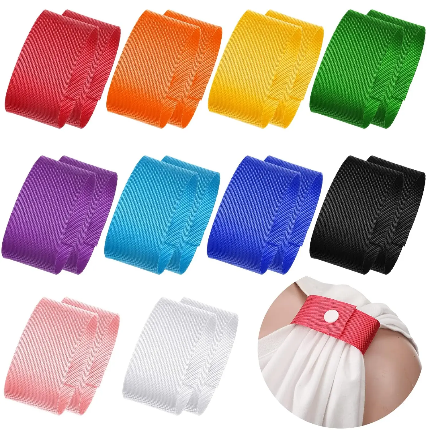 Dingion 10 Pairs Softball Sleeve Holders Sports Shirt Sleeve Ties Jersey Clips T-Shirts Straps for Gymnastics Soccer Baseball(Classic Colors)