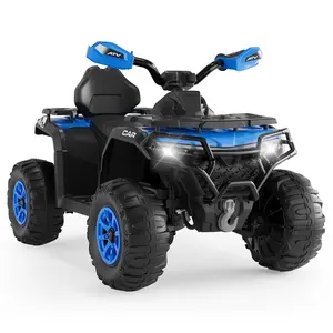 Blue 12V Electric Ride on Toys for Kids with Remote Control, Kid ATV with LED & Bluetooth, Dual 45W Motors & 3 Speed Electric Car for Kids