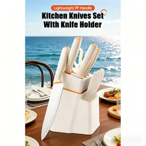 Knife set, 15-piece kitchen knife set, with a sharpener,  stainless steel knife set, rust-resistant coating, dishwasher safe, elegant beige knife block set, Valentine's Day gift men Craftsmanship Forged