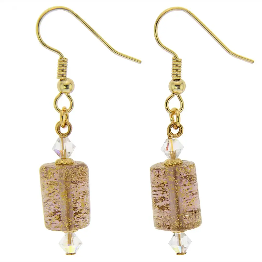 Glass Of Venice Murano Glass Ca D'Oro Barrel Earrings - Female, Italian Style Handmade Artistry, 1 Inch Length, 1/4 Inch Diameter, Deep Amethyst, Anniversary Costume Jewelry, Handmade In Italy
