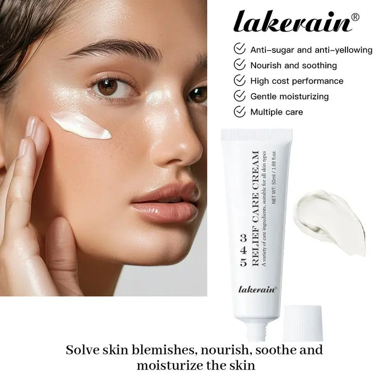 Lakerain 345 Relief Cream 2-Pack, Brightening Daily Facial Moisturizer with Niacinamide & Panthenol for Barrier Repair, Anti-Yellowing Formula for All Skin Types, 50ml, Radiant Smooth Complexion, Moisturizing, 50G, Pollution, Contains Neither, 24 Months,,
