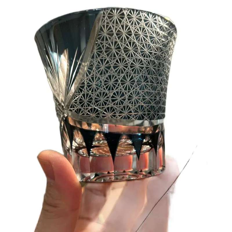 Crystal Whiskey Bourbon Glass with Metallic Design and Clear Surface