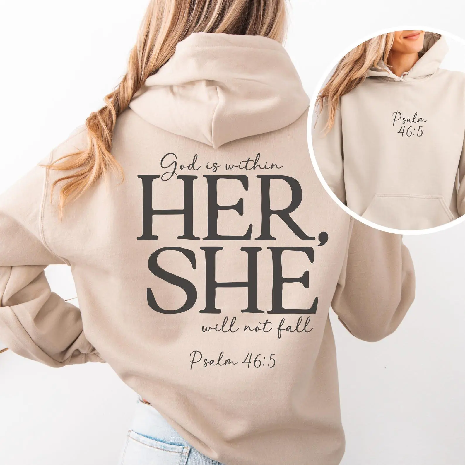 God Is Within Her She Will Not Fall Hoodie, Front and Back Sweatshirt, Religious Sweatshirt, Christian Gift, Aesthetic Bible Verses Hoodie, Faith Hoodie