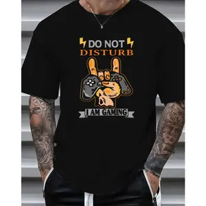 Men's Black Gaming T-Shirt – 100% Cotton with Classic Controller Graphic and 'Do Not Disturb, I'm Gaming' Slogan