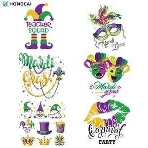6-Piece Mardi Gras Mask Vinyl Stickers Set, Masks + Colorful Beads Bells Elements, Perfect for Holiday Party DIY Decorations