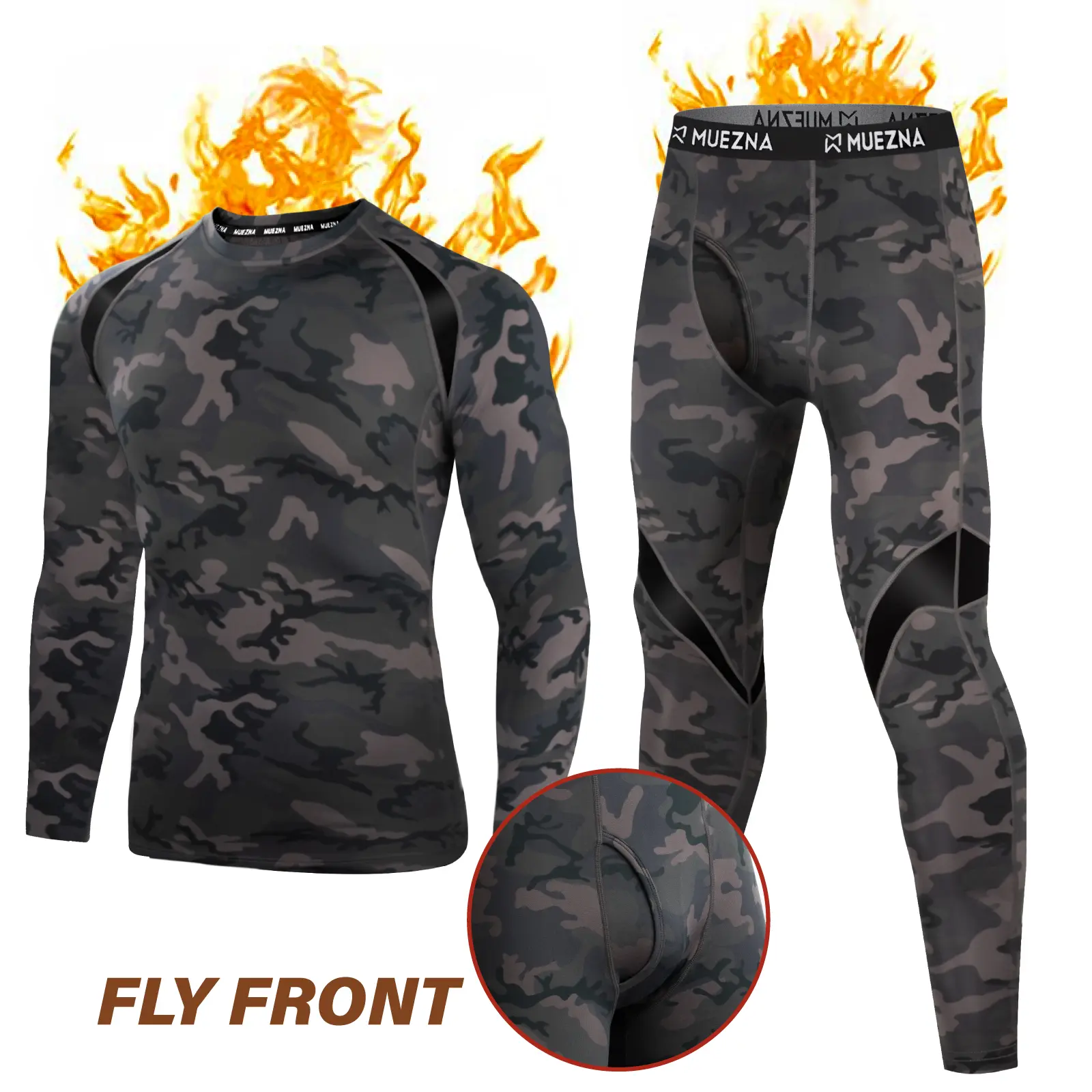 Muezna Men's Warmth-Preserving Jacket and Underwear Set - Underpants, Overalls, Long Pants - Base Layer Warmth-Resistant Fur Liner - Suitable for Cold Winter Sports and Casual Wearing  FallFreshness