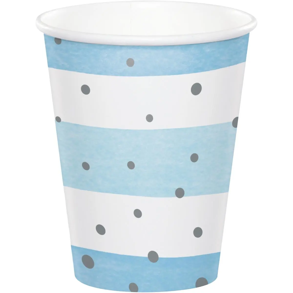 Creative Converting Disposable Heavyweight Paperboard Party Cups - 9 oz Polka Dot Blue & Silver - 96 Count, Celebration Cups