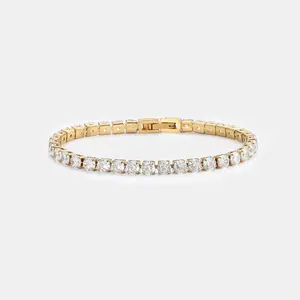 LUMMAU 18K Gold Plated 4mm Cubic Zirconia Tennis Bracelet Hypoallergenic Simulated Diamond Waterproof Tarnish Resistant 6.5-7.5 in
