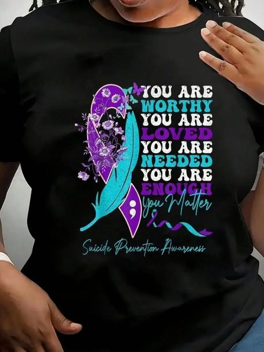 100% Cotton Suicide Prevention Awareness T-Shirt, Positive Motivational Graphic Tee, Women�s Vintage Summer Top, Casual Support Shirt W