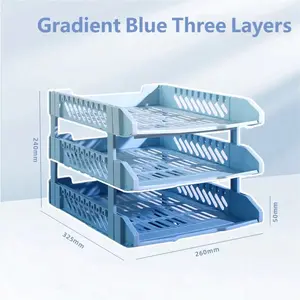 Three-Tier Gradient Folding File Organizer, Plastic Document Box, Archival Storage Rack, Office Supplies, Data Management Solution