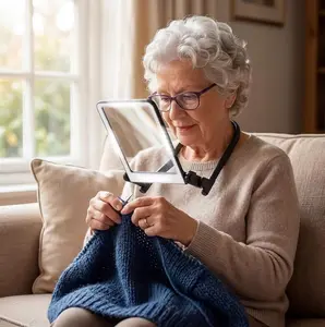 Rechargeable LED Magnifier with Light — 3-in-1 Design (Neck-Hanging, Handheld, & Desktop) — High-Definition Reading Aid for the Elderly