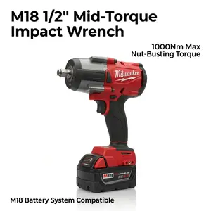 Milwaukee M18 1000Nm FMTIWF12 Cordless Impact Wrench Kit 1/2 Inch Drive With Battery Charger For Automotive Tools Mechanics