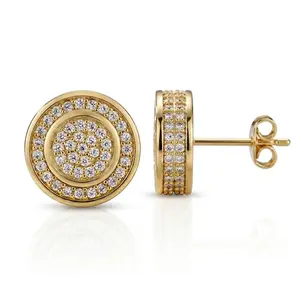 Screw Back Earrings 14K Golden Plated 5A+ Cubic Zirconia Cluster Round Screw On Stud Earrings For Men Women Aretes De Hombre Hypoallergenic Jewelry