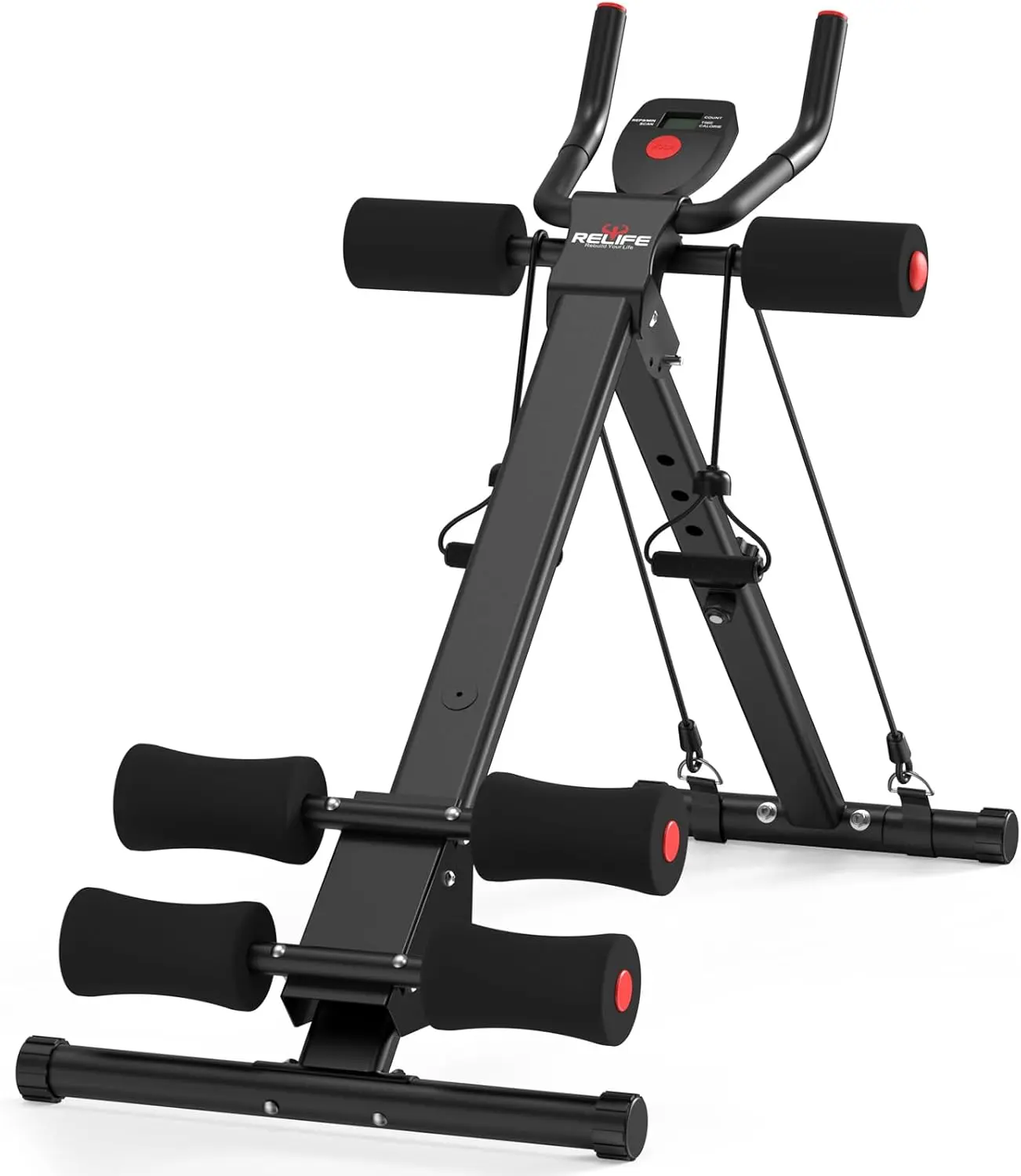RELIFE Adjustable Ab Trainer Machine Foldable Ab Cruncher with LCD Monitor 5 Height Levels 2 Incline Settings Home Gym Core Workout Equipment 440LBS Capacity