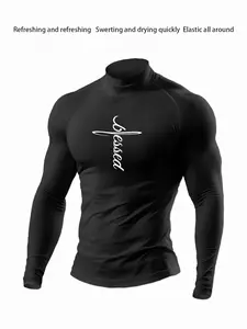 Men's "Blessed" Cross Graphic Turtleneck Compression Shirt, Quick-Dry Elastic Performance Top, Slim-Fit Athletic Wear for Training & Daily Use