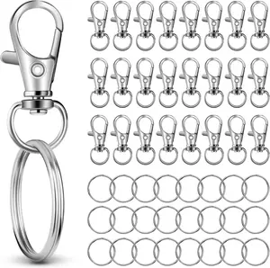50 count in 25 Sets, Metal Swivel Lobster Claw Clasps,  Clip with Large Key Ring,  Keychains Clips, Snap Hooks and Sturdy Key Rings, for Key Chain Making Kit ()