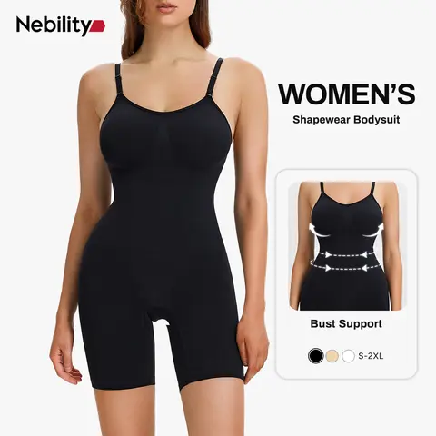 [MAX] Nebility Women's Seamless V-Neck Bodysuit Shapewear - Full Body Stretchy, Basic Fashionable Design