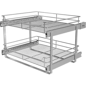 2-Tier Cabinet Pull Out Shelves (20" W x 21" D), Slide Out Shelves for Kitchen Cabinets, Metal Pots and Pans Organizer for Under Cabinet