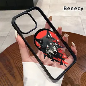 Magnetic Phone Case for iPhone 17 Pro Max 16 Plus 15 14 13 12 11 Air E  Wolf of Crimson Pattern Transparent Acrylic Back TPU Edges Drop-Proof Lightweight Cover for Male