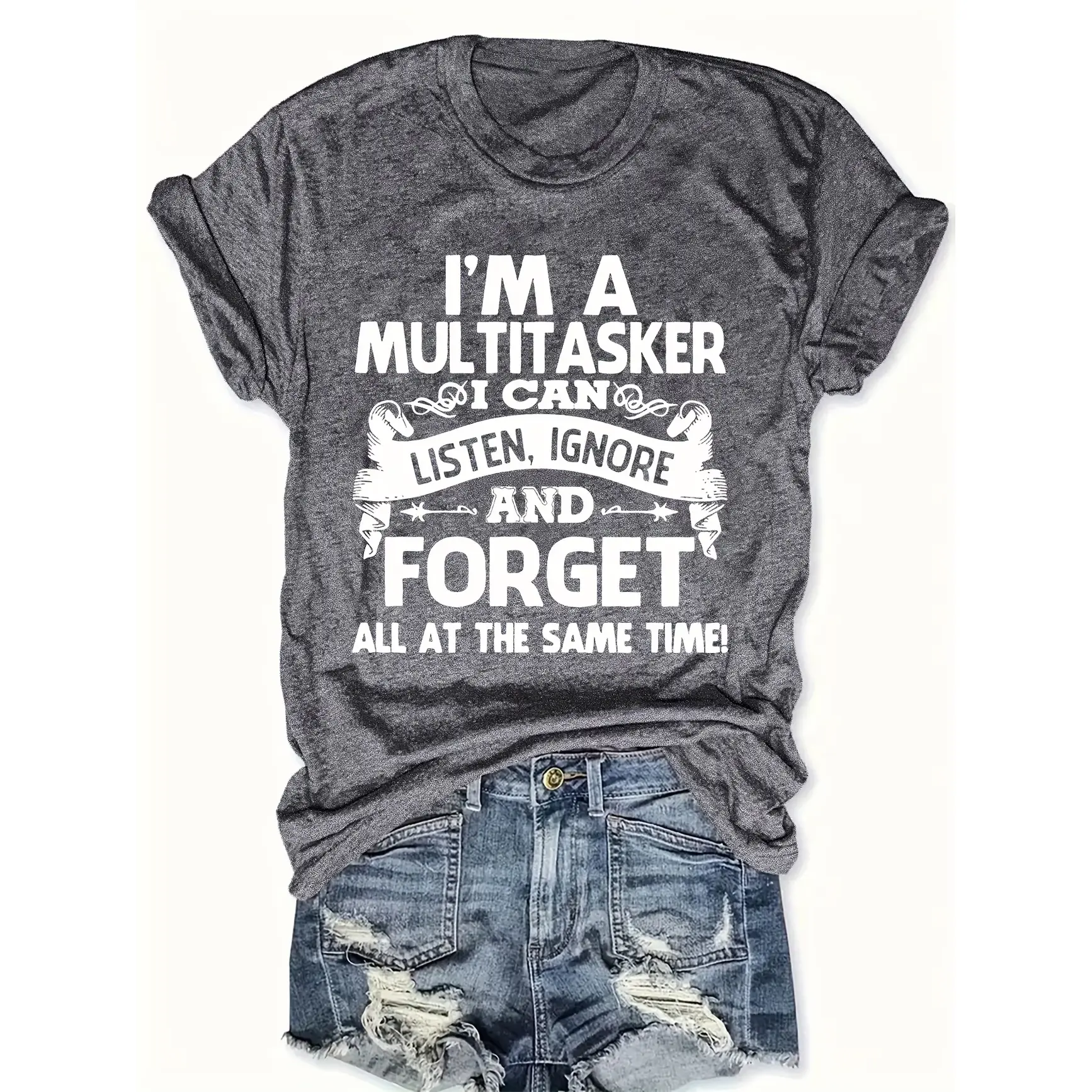 Multitasker Letter Graphic Cotton T-Shirt, Cute Geometric Casual Outfit, Comfort Oversized Crew Neck Tee, Perfect Valentine's Day Gift For Her